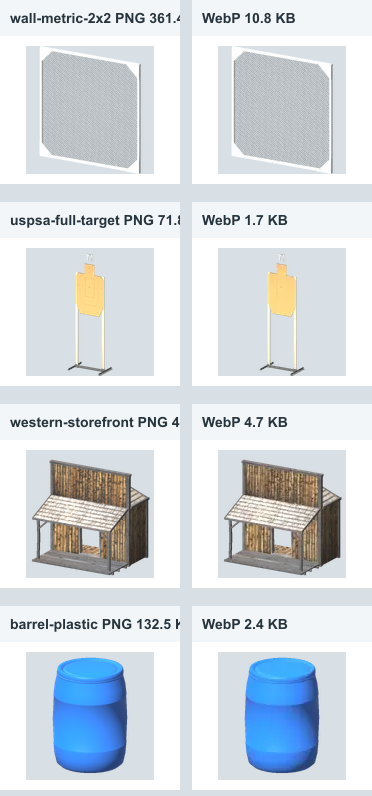 Side-by-side PNG and WebP catalog icons showing similar visual quality at much smaller file sizes