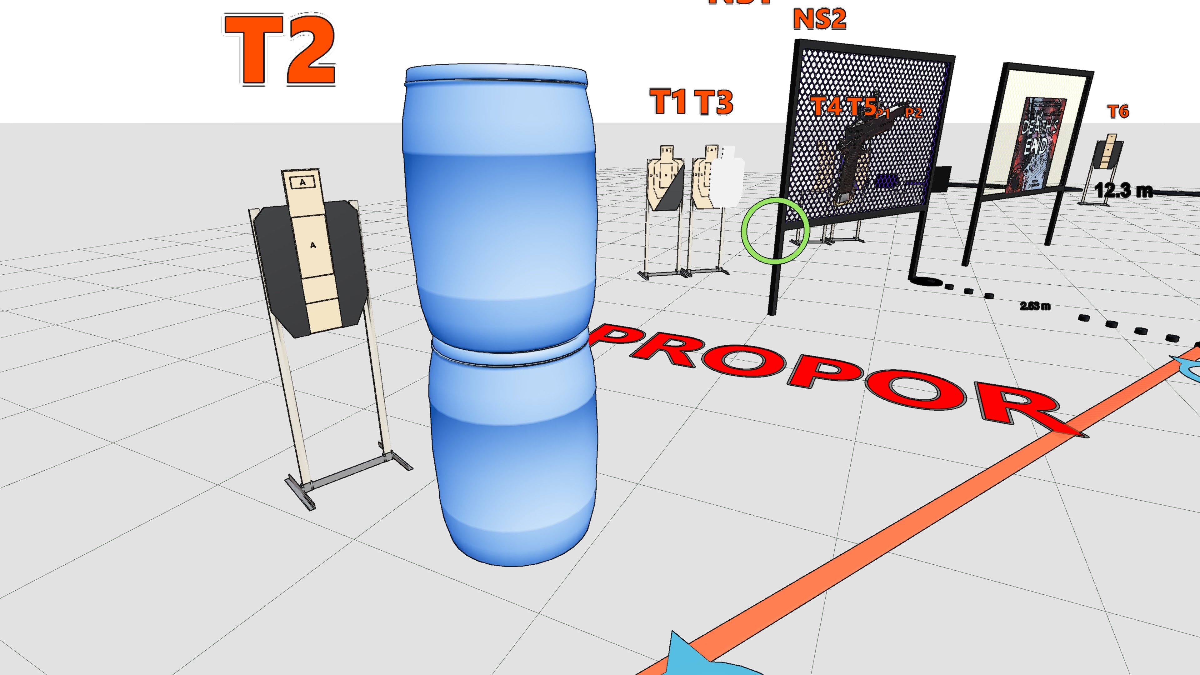 Practisim stage shown from a saved three-dimensional camera view